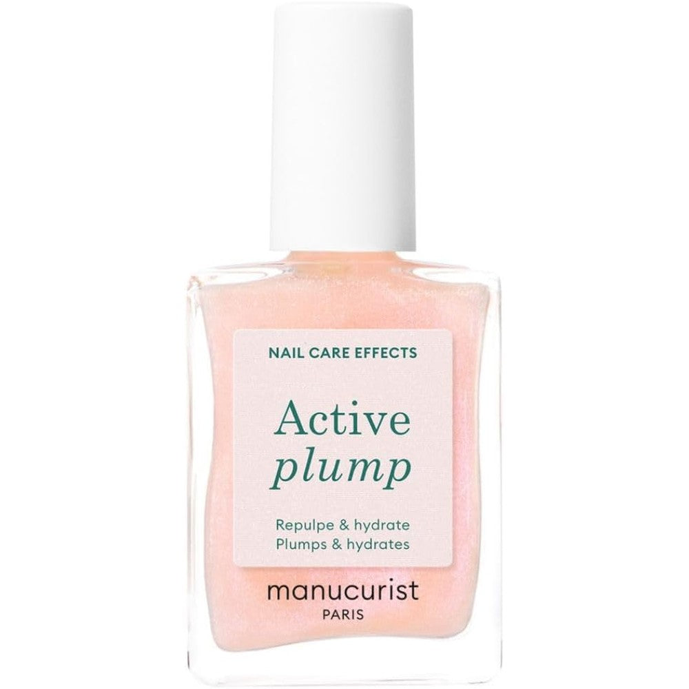 Manucurist Active Plump Nail Polish front view bottle showcasing the baby rose shimmer liquid color.