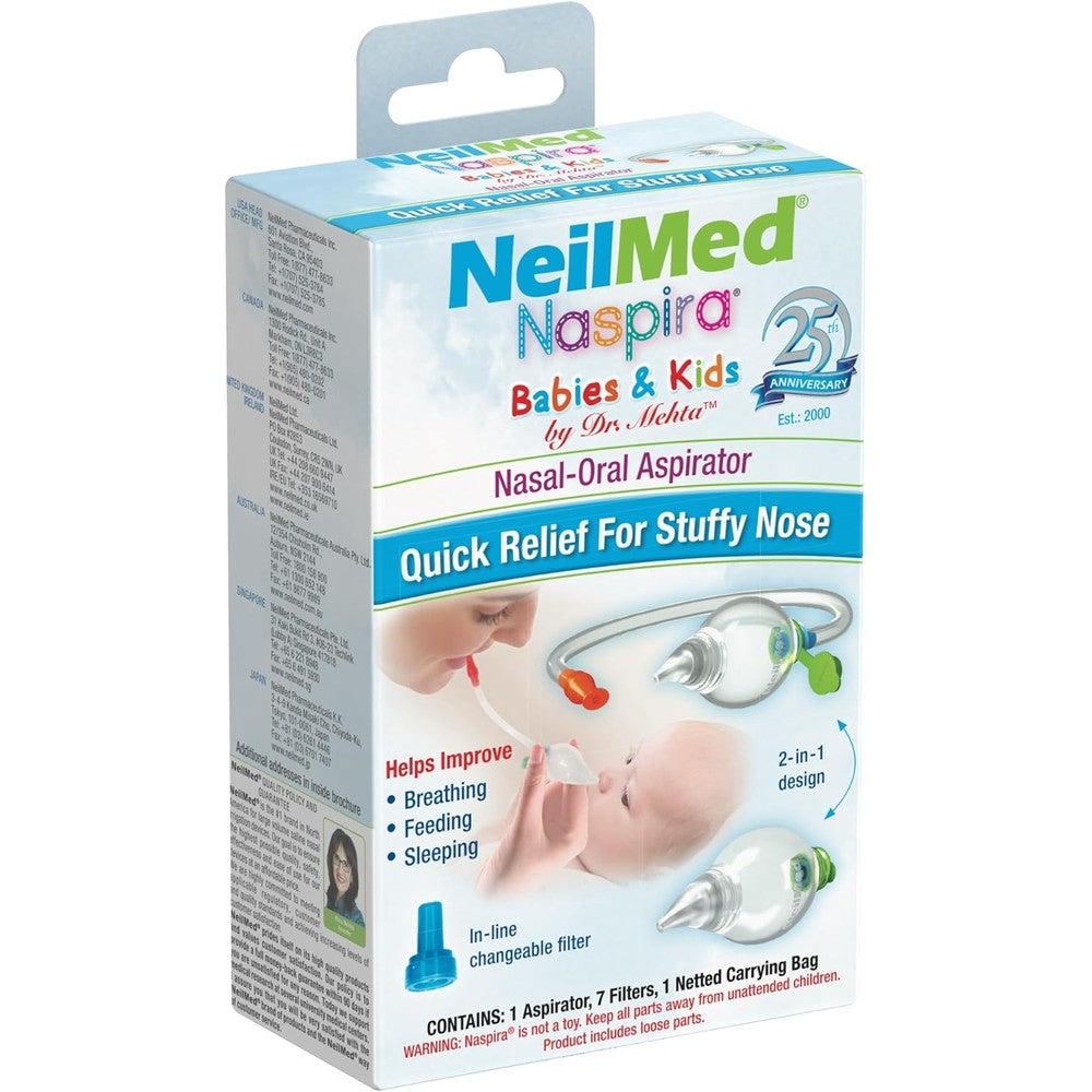 NeilMed Naspira Nasal Oral Aspirator Kit For Babies And Kids With 7 Disposable Filters And Carrying Bag - Image 1