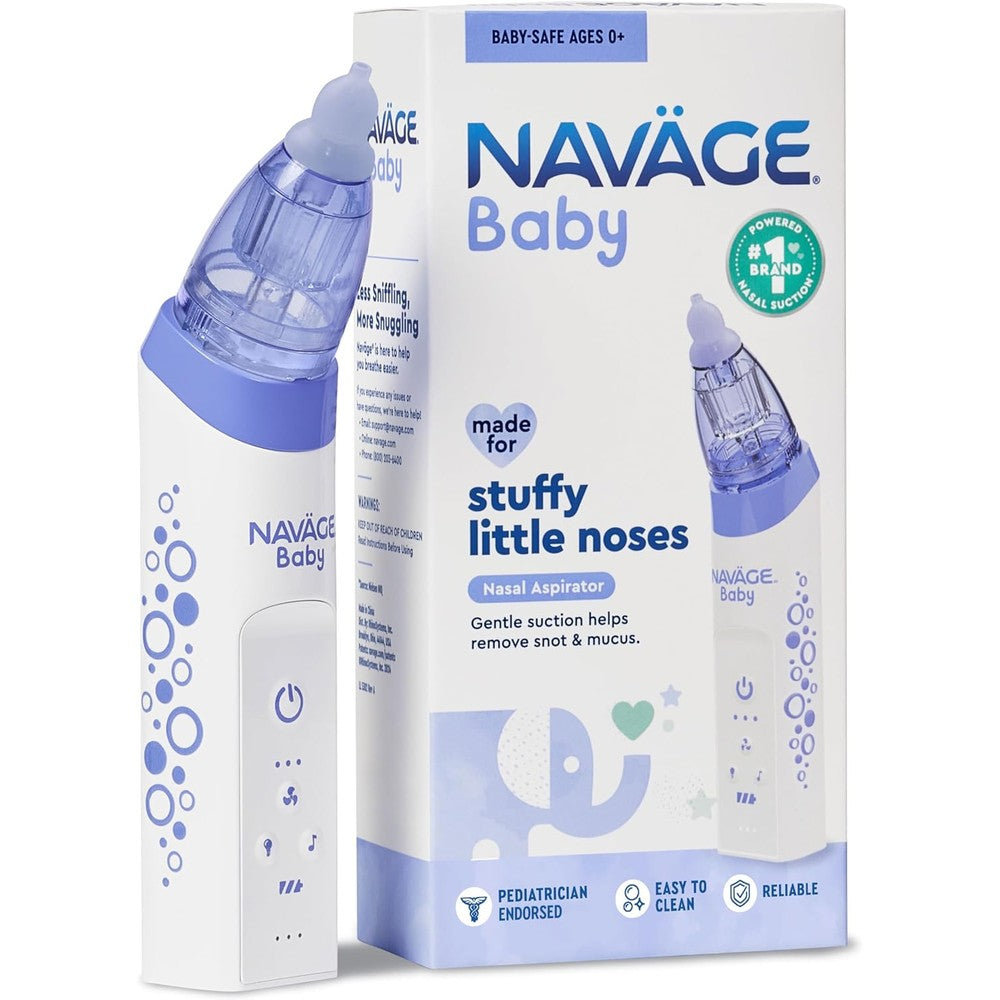 Navage Baby Nasal Aspirator front view showing the device and packaging.