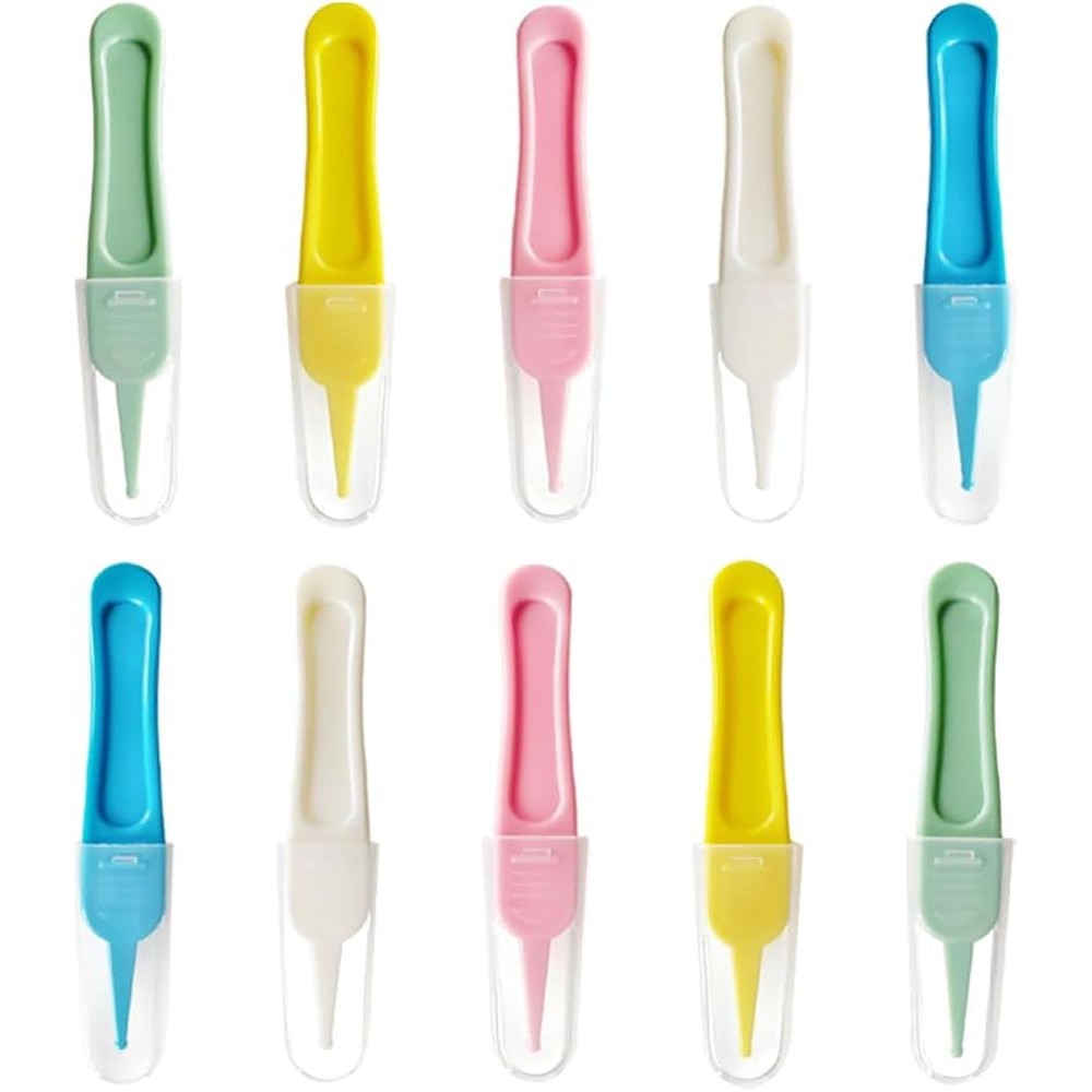 Gshllo 10 pieces plastic infant nose cleaning tweezers front view
