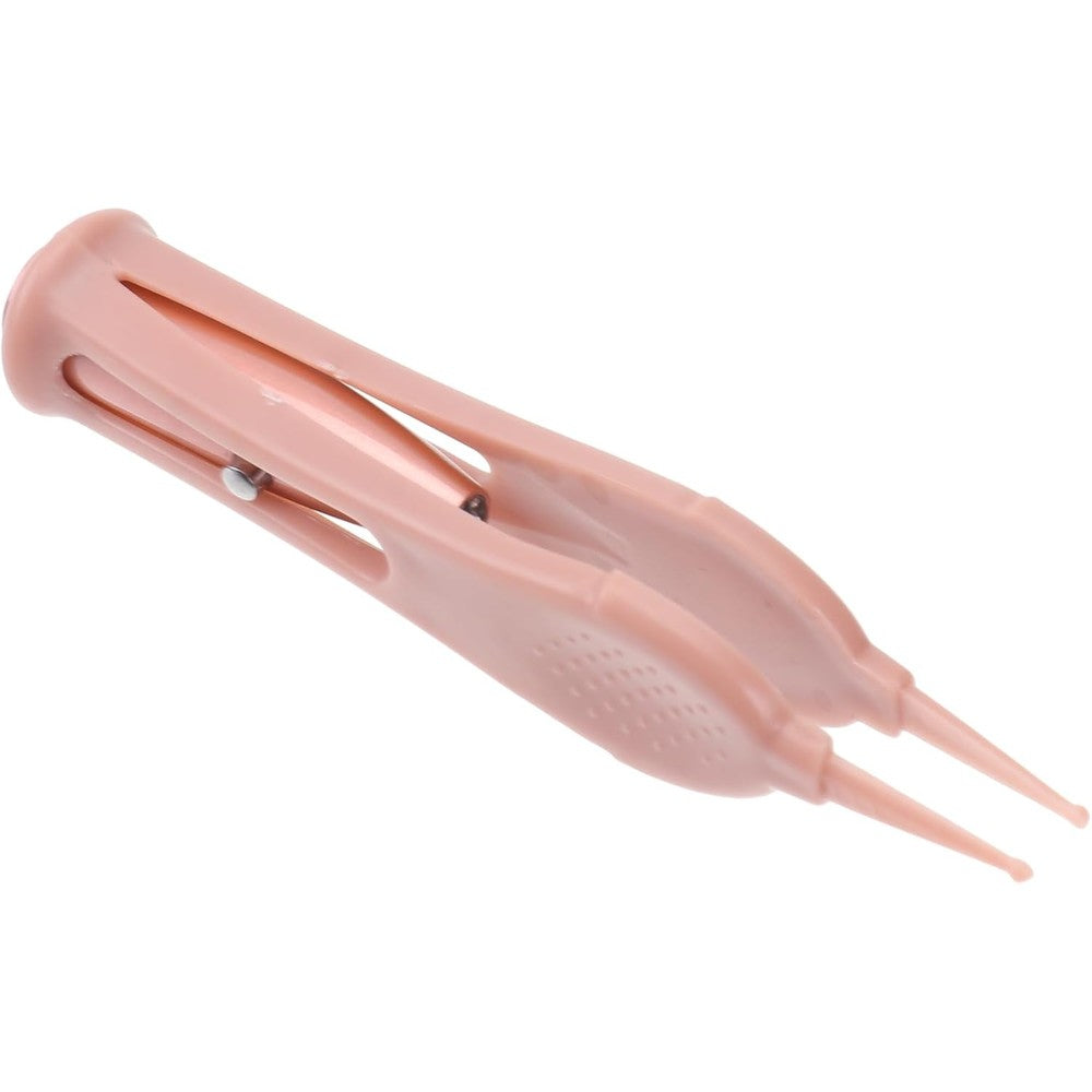 DOITOOL baby nose cleaning tweezer with LED light front view showcasing pink non-slip silicone handle