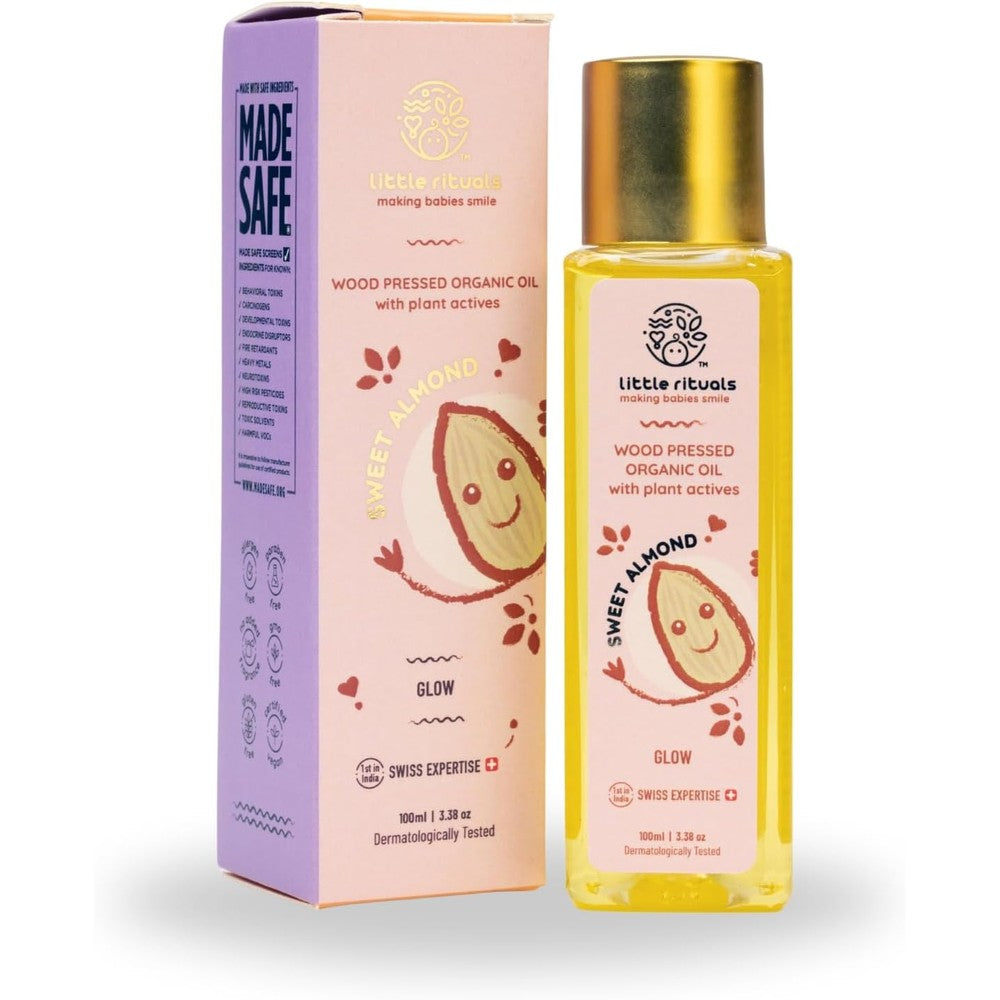 Little Rituals sweet almond baby massage oil front view 100ml bottle