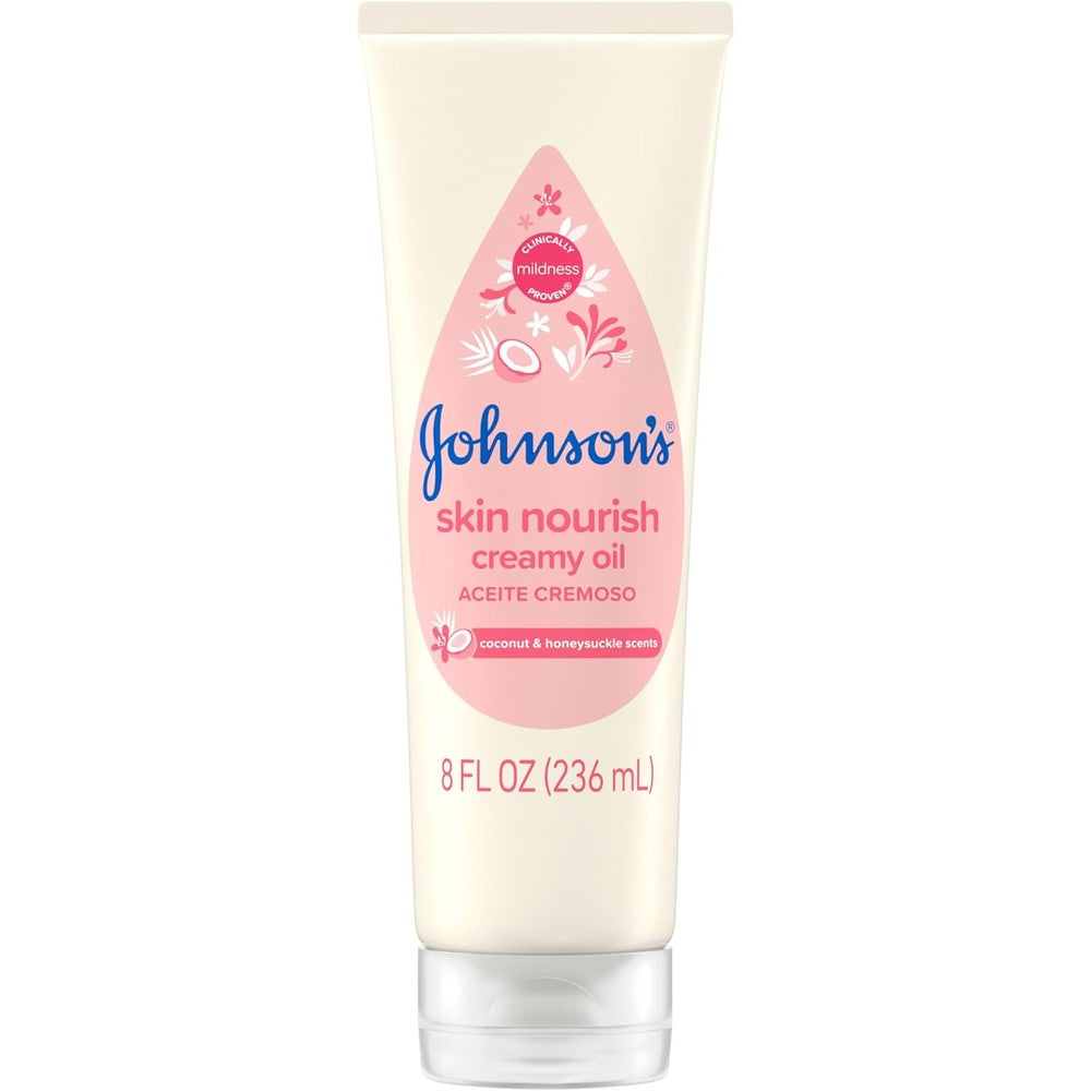Johnson's Skin Nourish Creamy Baby Oil front view bottle
