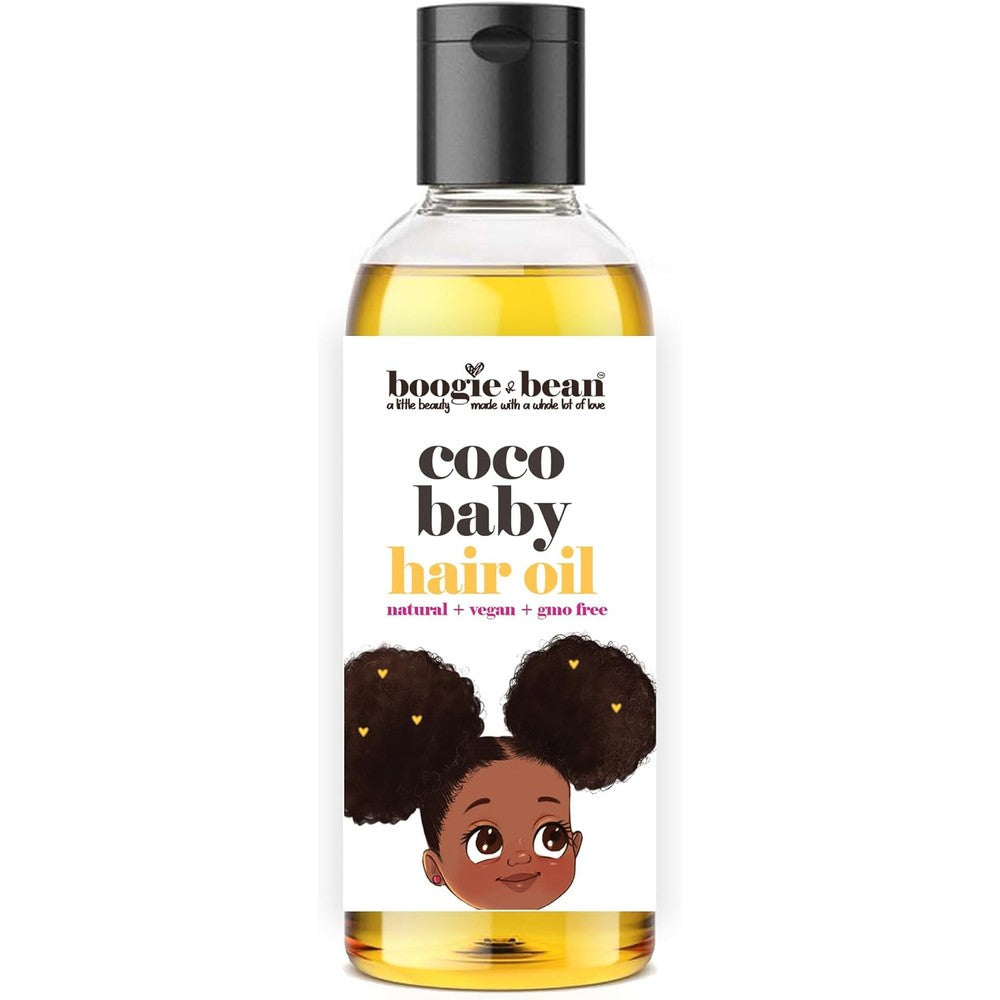 Boogie and Bean Coco Baby Hair Oil front label view