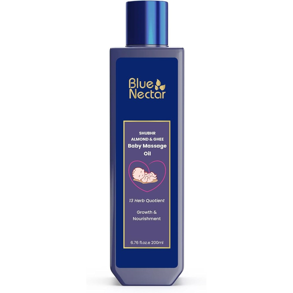 Blue Nectar Ayurvedic Baby Massage Oil front view bottle