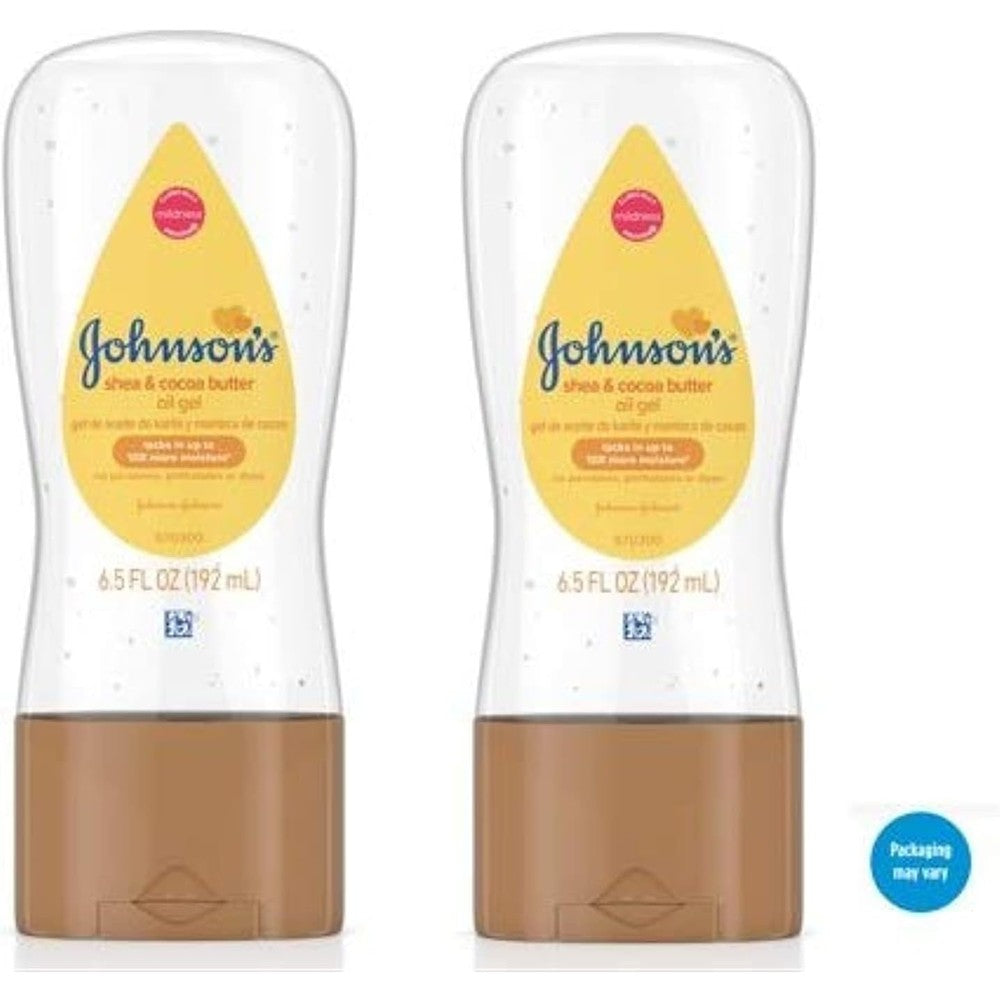 Johnson's Baby Oil Gel with Shea and Cocoa Butter front view pack of two
