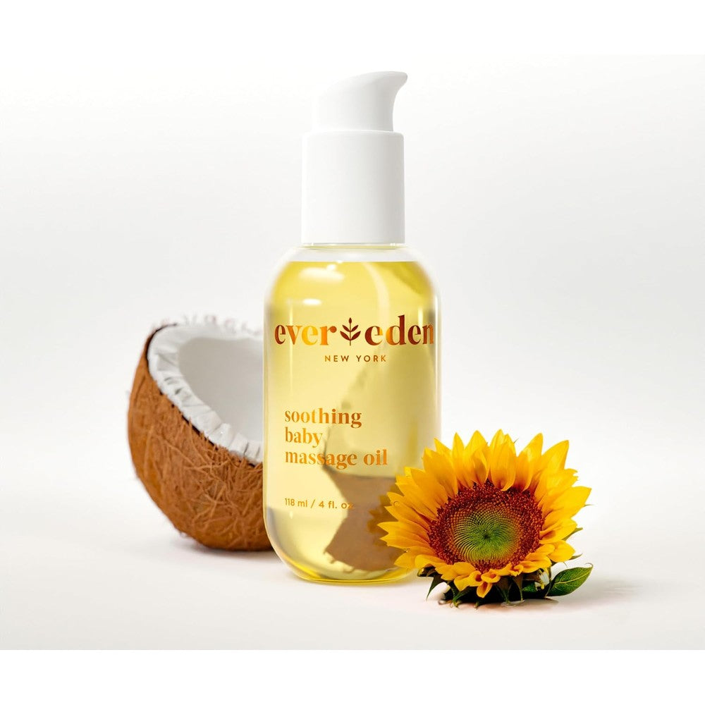 Evereden Soothing Baby Massage Oil front view bottle