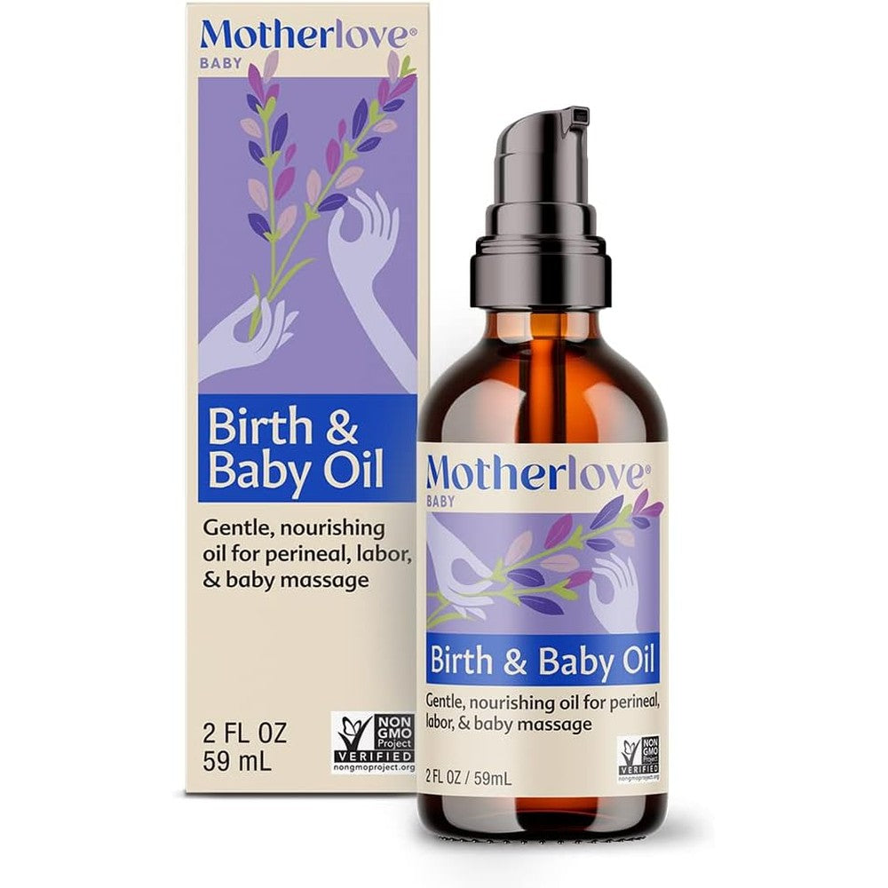 Motherlove Birth and Baby Oil front view bottle
