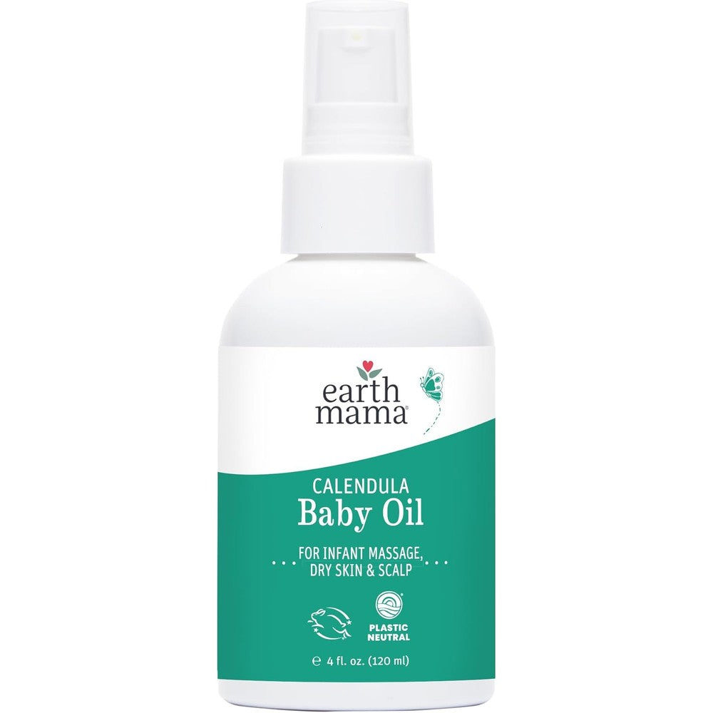 Earth Mama Calendula Baby Oil front view 4 fluid ounce bottle