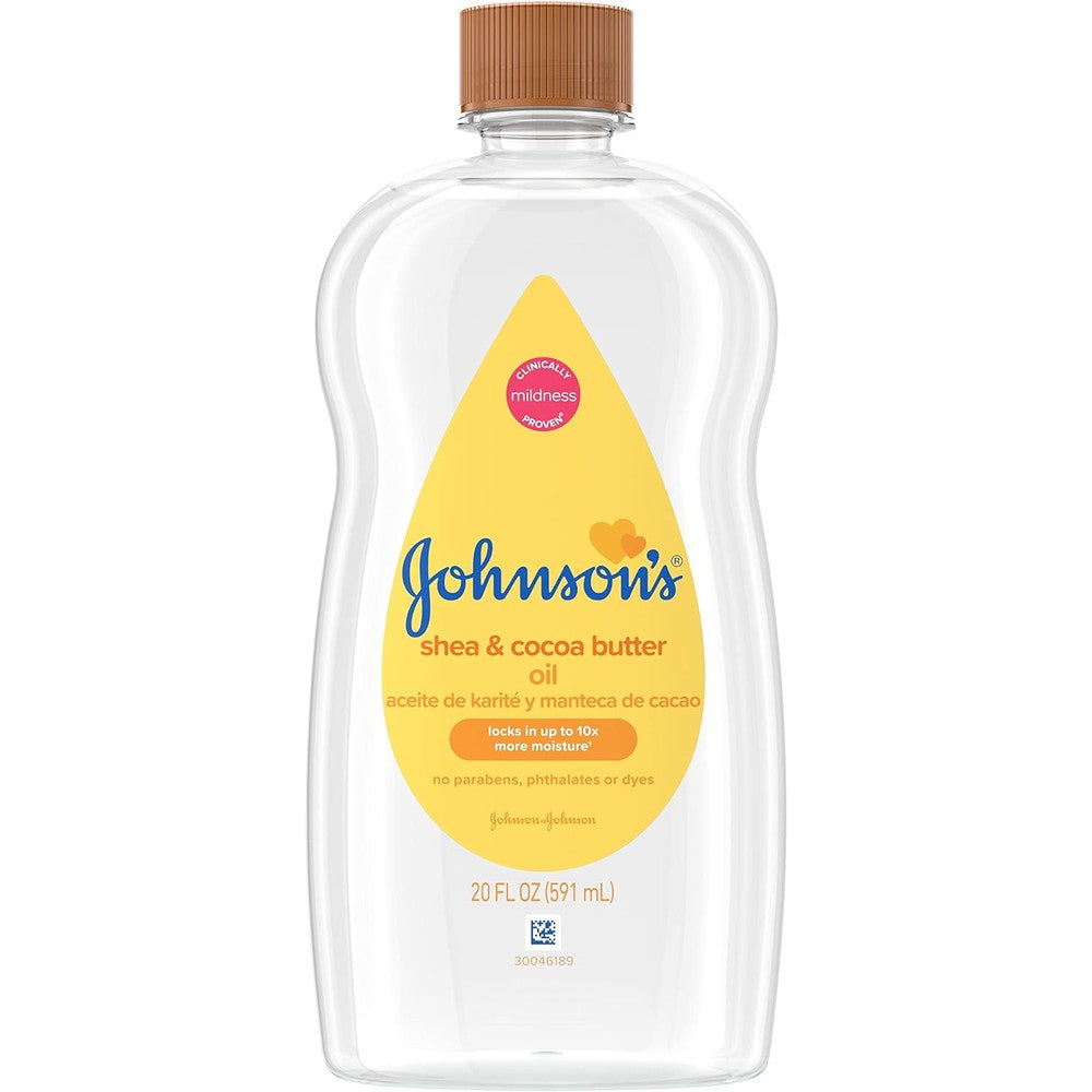 Johnsons Baby Oil Shea and Cocoa Butter front view 20 Fluid Ounces
