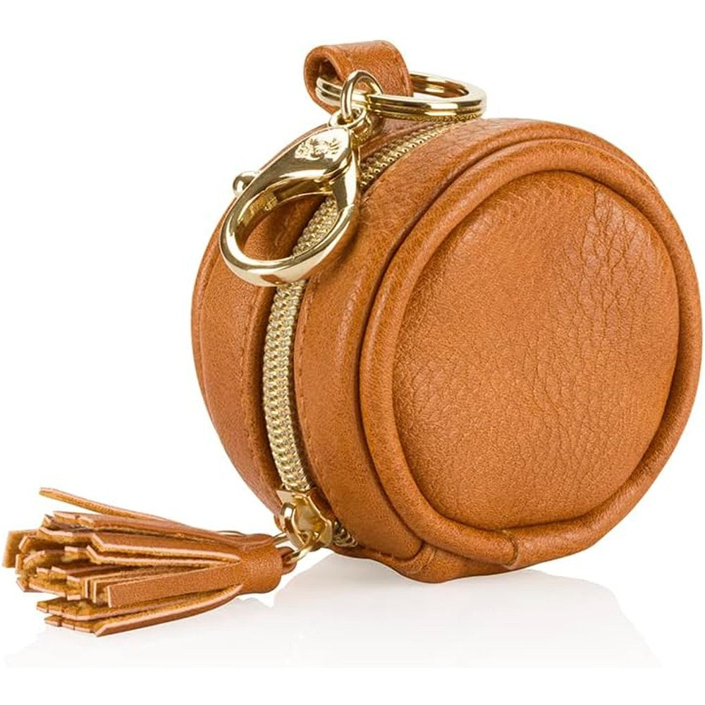 Itzy Ritzy pacifier holder case in cognac leather front view