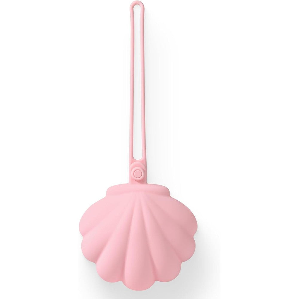CLYMENE silicone pacifier holder case in blossom pink front view for stroller attachment.