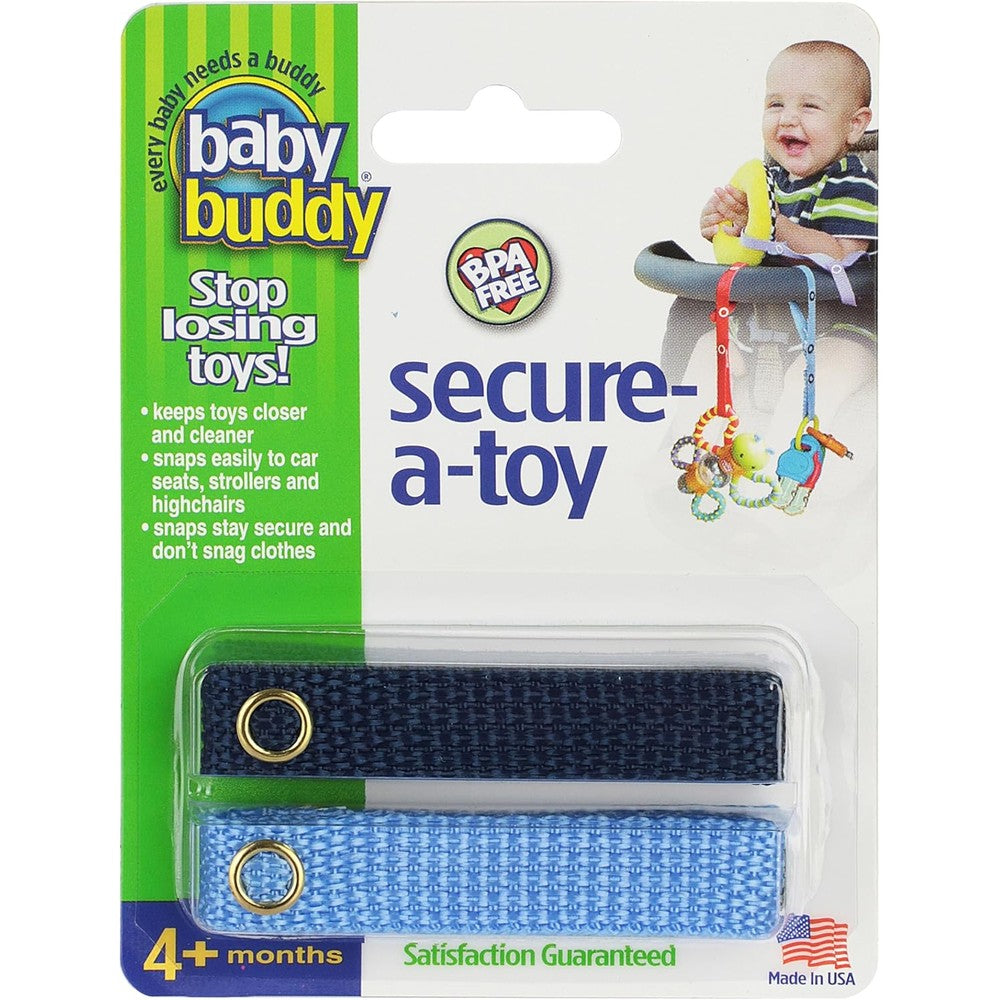 Baby Buddy Secure-A-Toy safety strap front view in blue-navy color pack