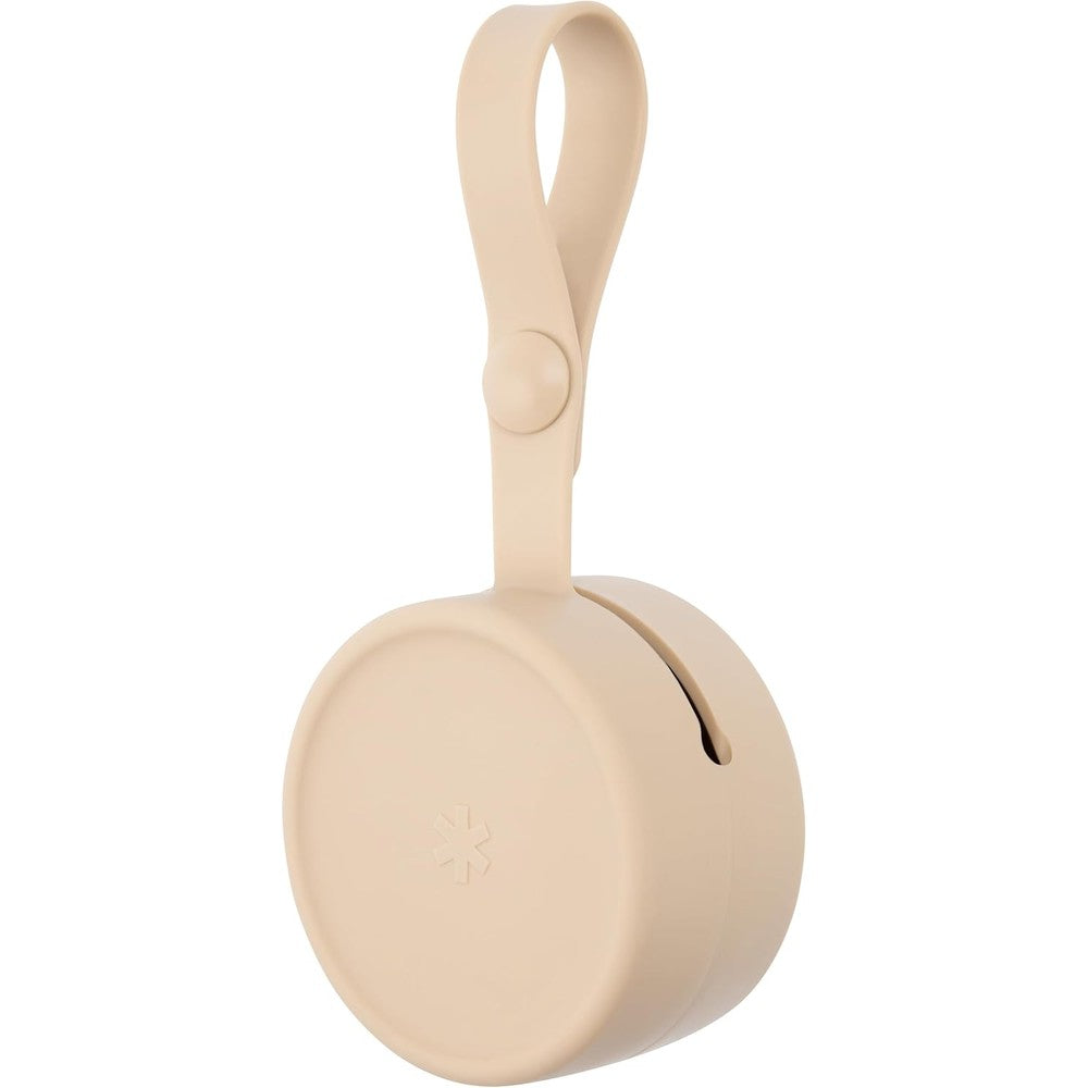 Skip Hop Baby Silicone Pacifier Holder Case front view in oat color showcasing sleek minimalist design.