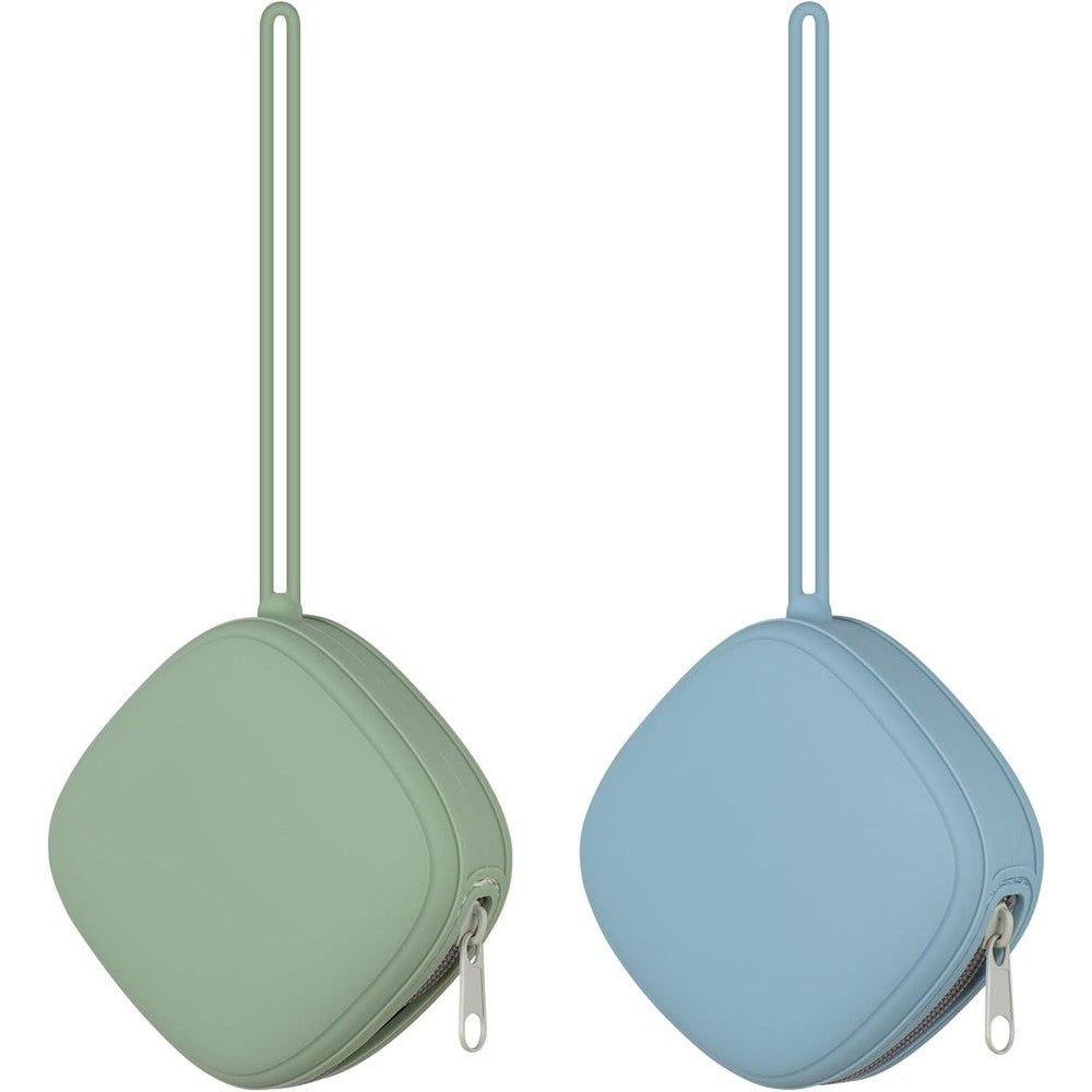 Swelive 2 Pack Silicone Pacifier Holder Case front view showcasing the Sage and Ether colored pouches.