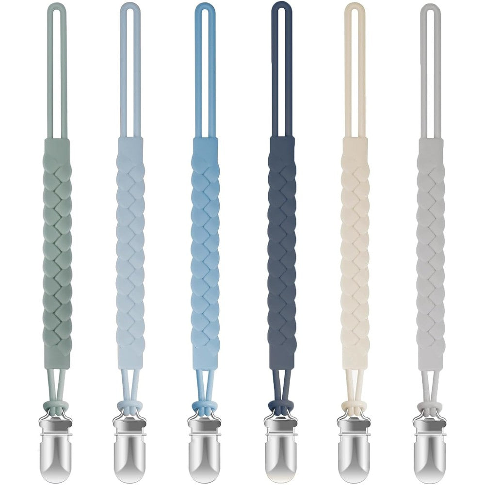 TenderBabe silicone pacifier clip pack of six front view showcase in neutral colors.