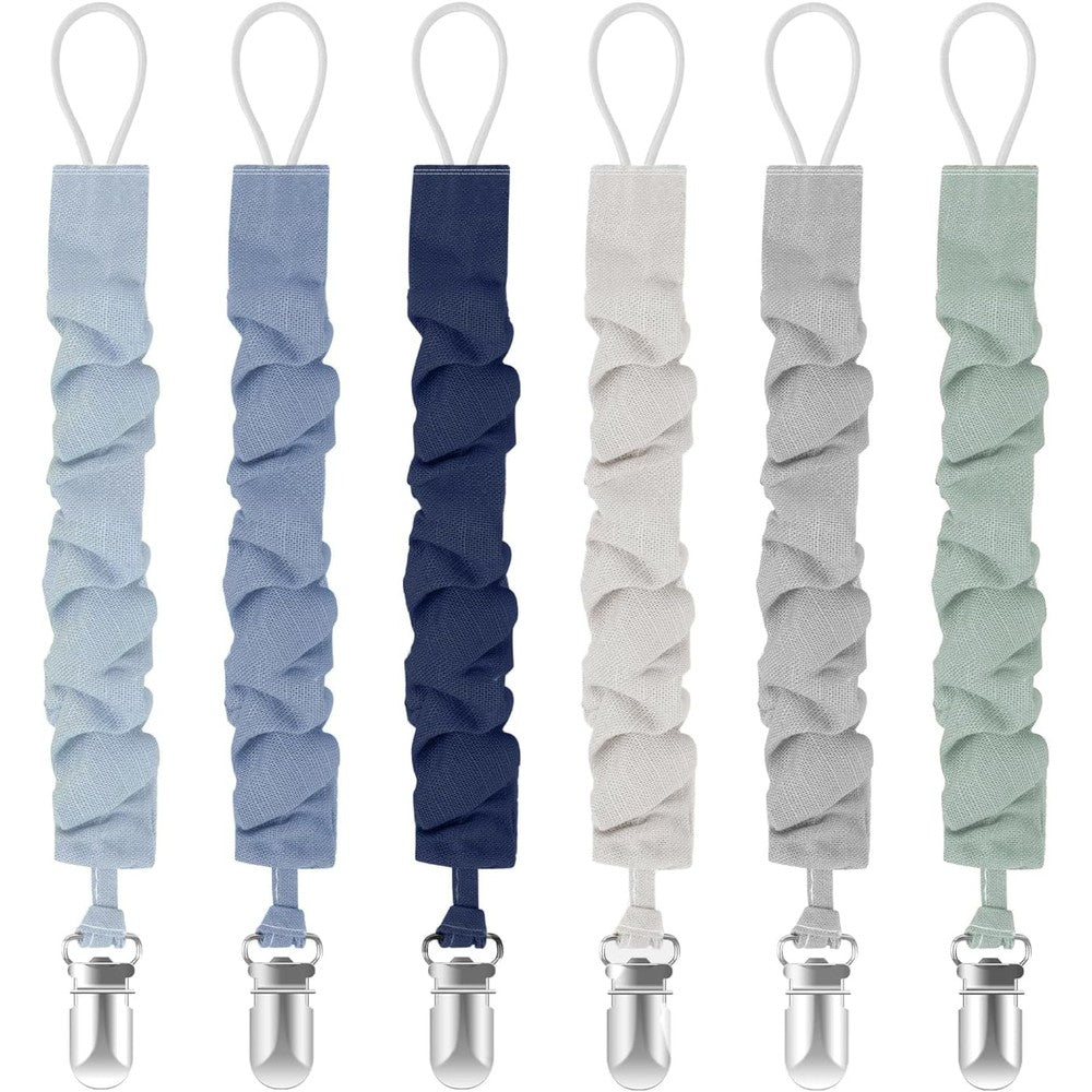 NASHRIO silicone pacifier clips 6 pack front view showcasing modern unisex colors.