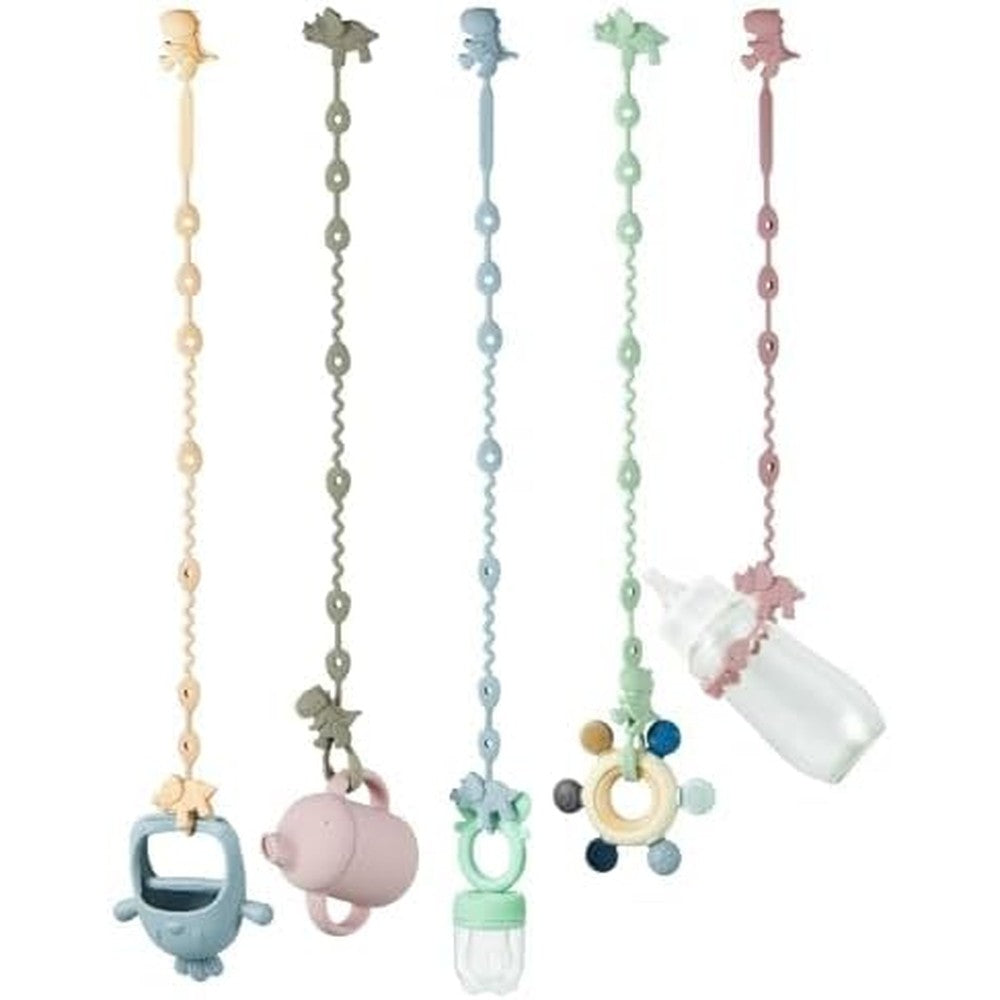 PandaEar Baby Toy Straps front view five pack silicone pacifier holders
