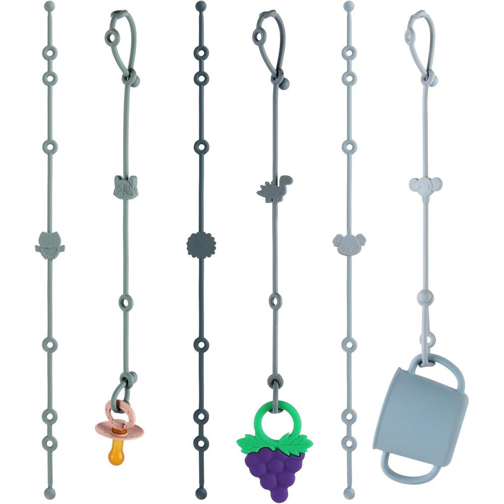 Slotic silicone baby toy straps 6 pack front view showcasing adjustable safety loops