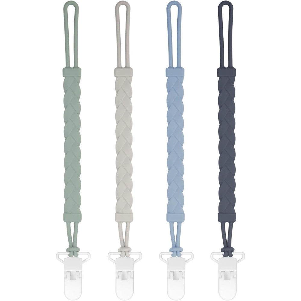 Draklary stylish silicone pacifier clips four pack front view featuring flexible woven rope design