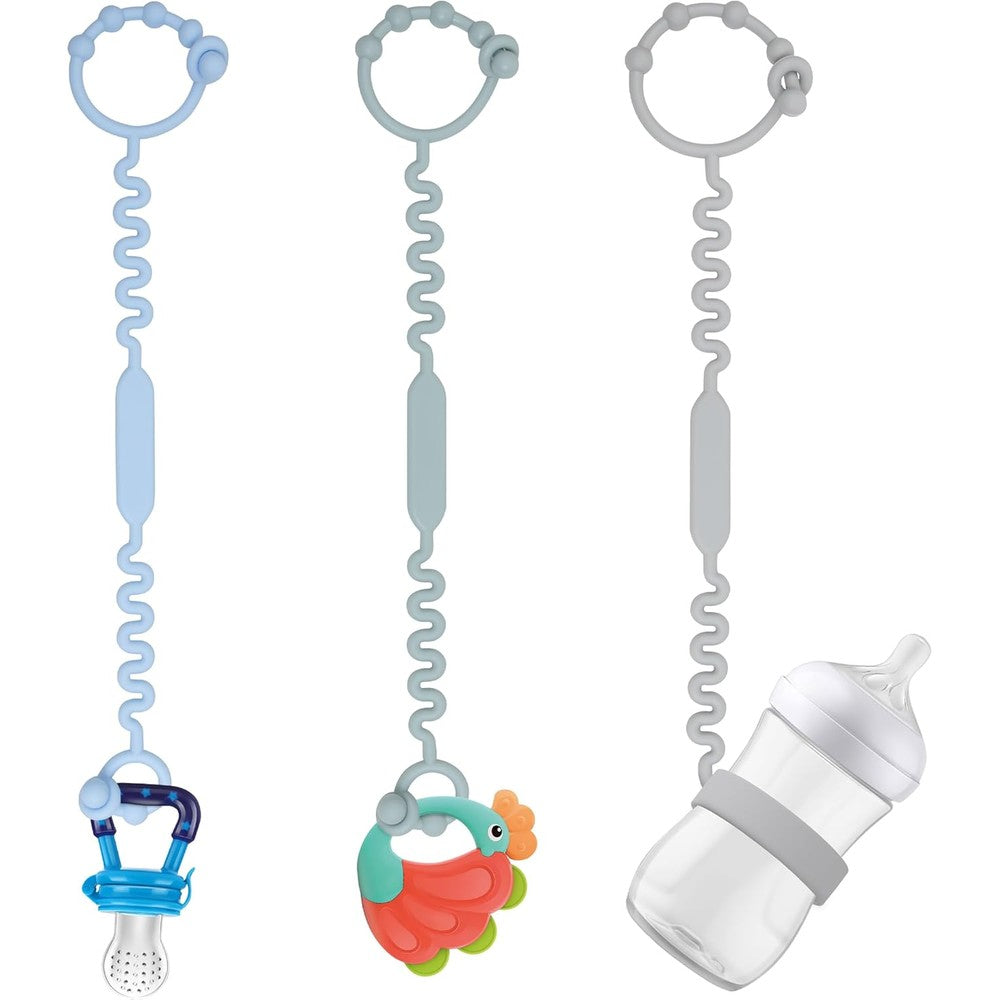 LJOWJVA silicone toy straps front view showing the adjustable blue safety bands.