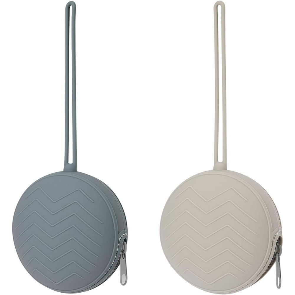 Nupoopy silicone pacifier holder case two pack front view featuring light grey and tradewinds colors