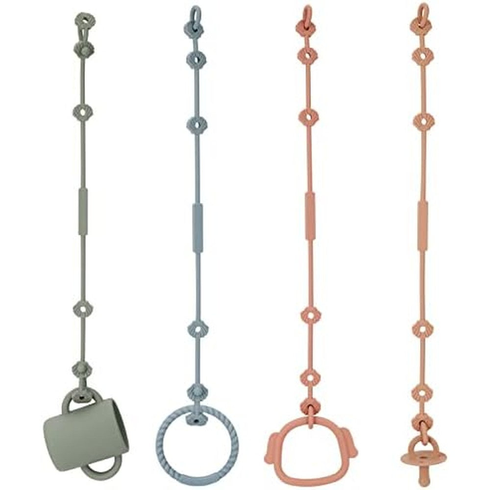 Socub Toy Safety Straps front view showing four multi-color silicone pacifier tethers.