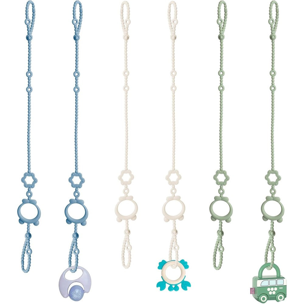 Beright Sopkdey silicone baby toy straps front view showing six piece colorful set for stroller accessories