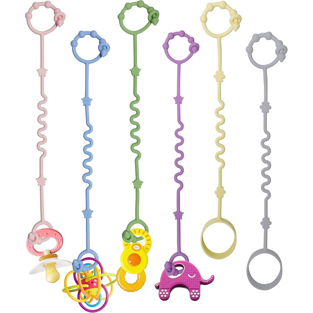 RTMOK Silicone Toy Straps front view showing the multicolored adjustable pacifier clips