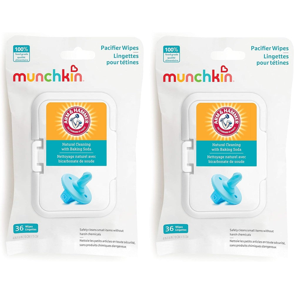 Munchkin Arm and Hammer Pacifier Wipes 2 pack front view for safe baby accessory cleaning