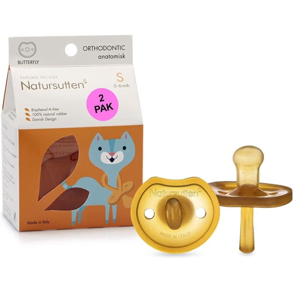Natursutten natural rubber butterfly pacifiers 2-pack front view