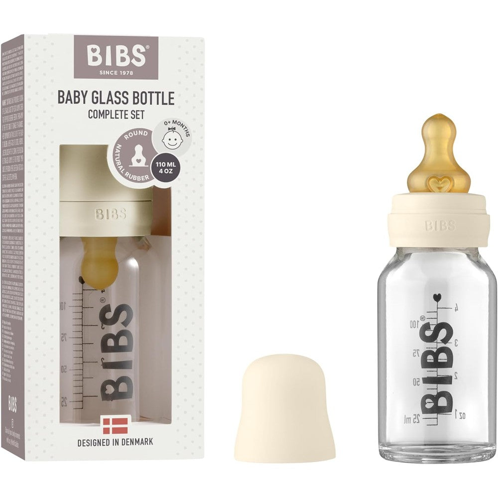 Bibs baby glass bottle complete set in ivory color front view