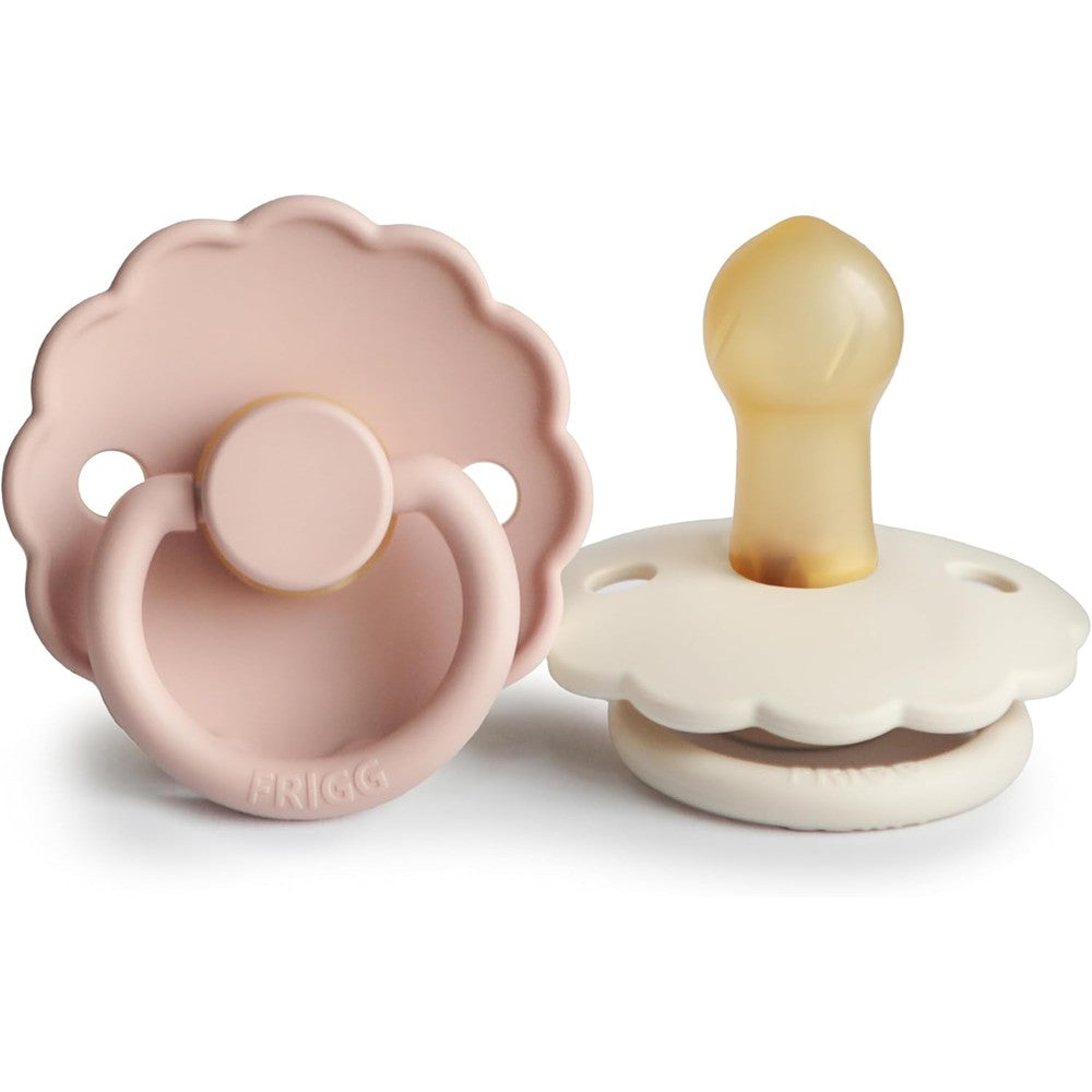 Frigg Daisy natural rubber pacifier blush and cream front view