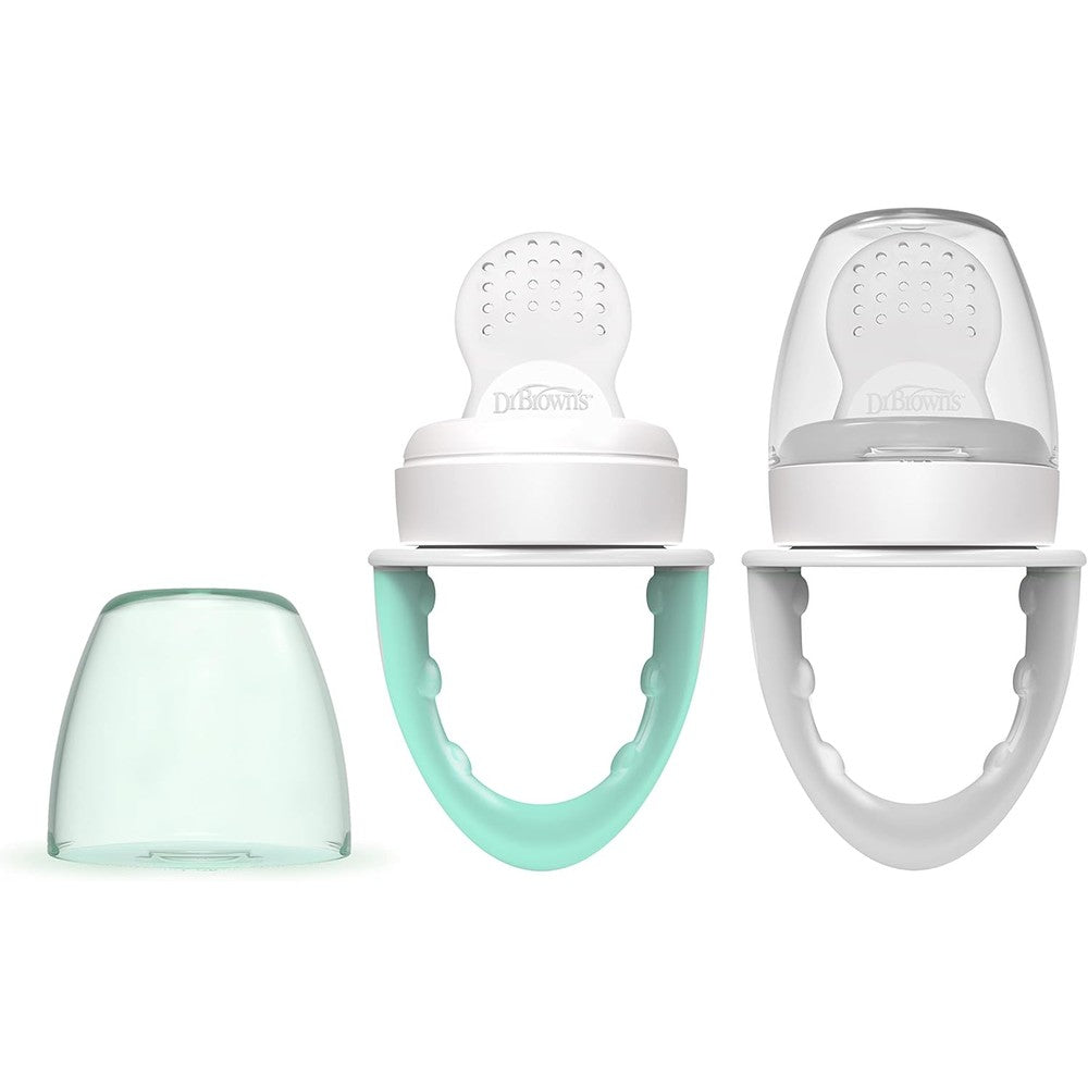 Dr. Brown's Fresh First Silicone Feeder in mint and grey colors front view
