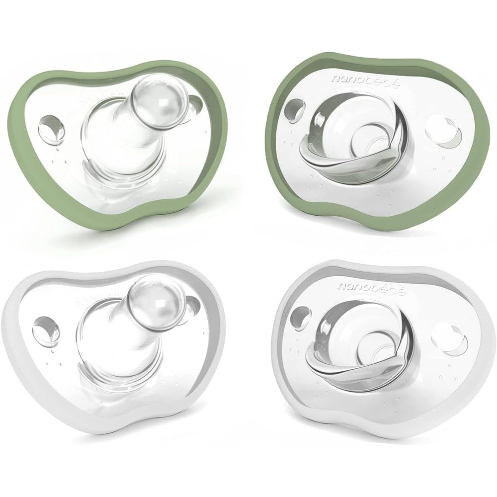 Nanobébé Flexy Silicone Pacifiers 0-3 Month Sage and White front view
