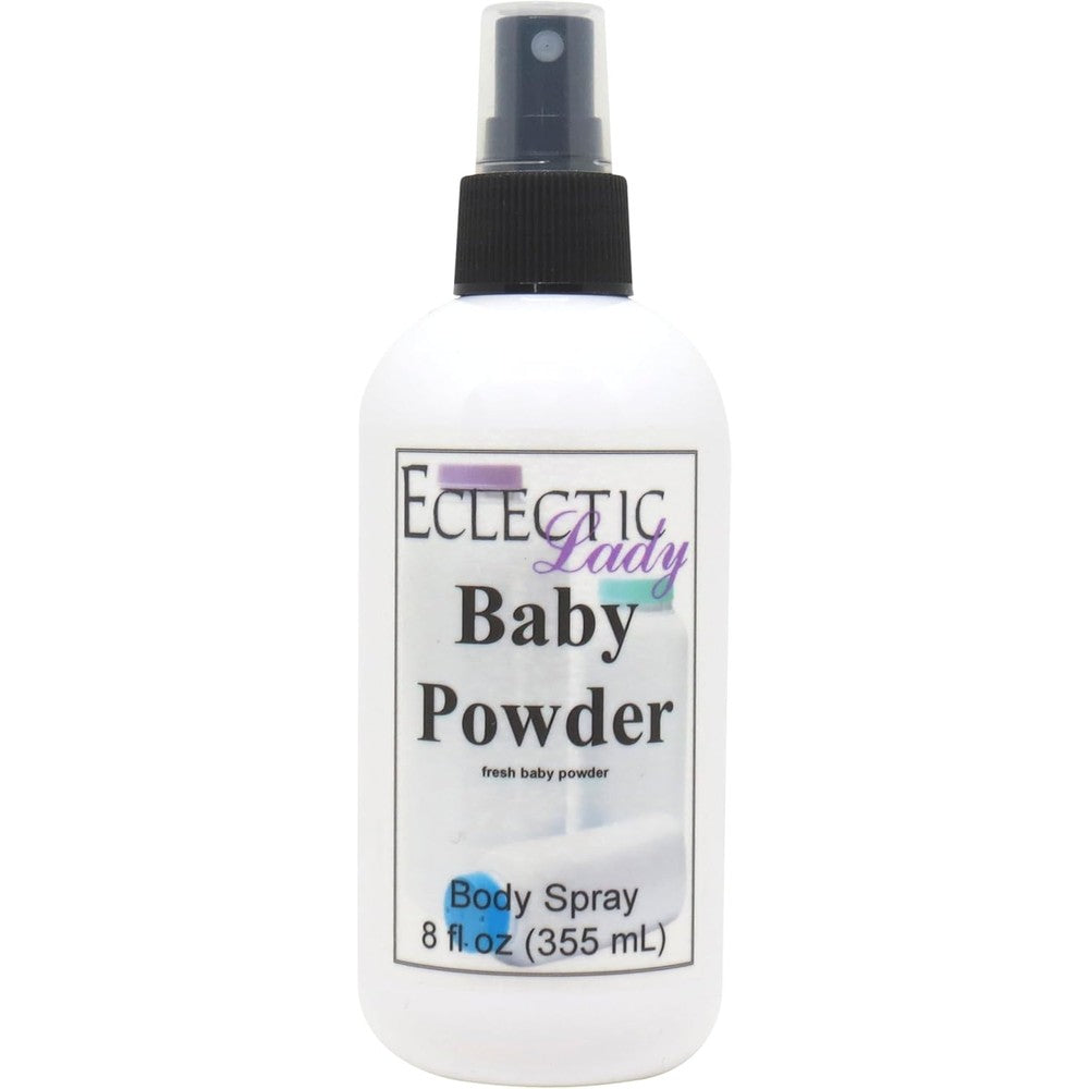 Eclectic Lady Baby Powder Body Spray 8 Fluid Ounces front view