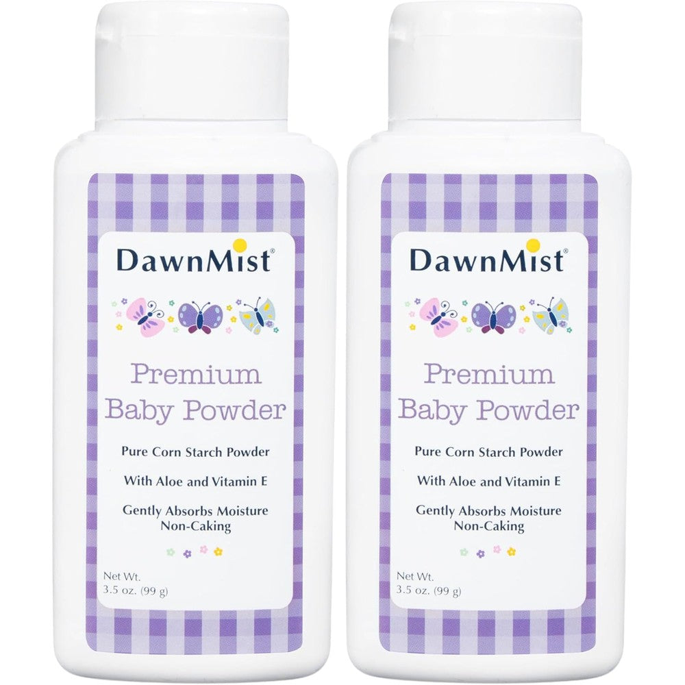 Dukal DawnMist Premium Baby Powder front view 3.5 ounce bottles
