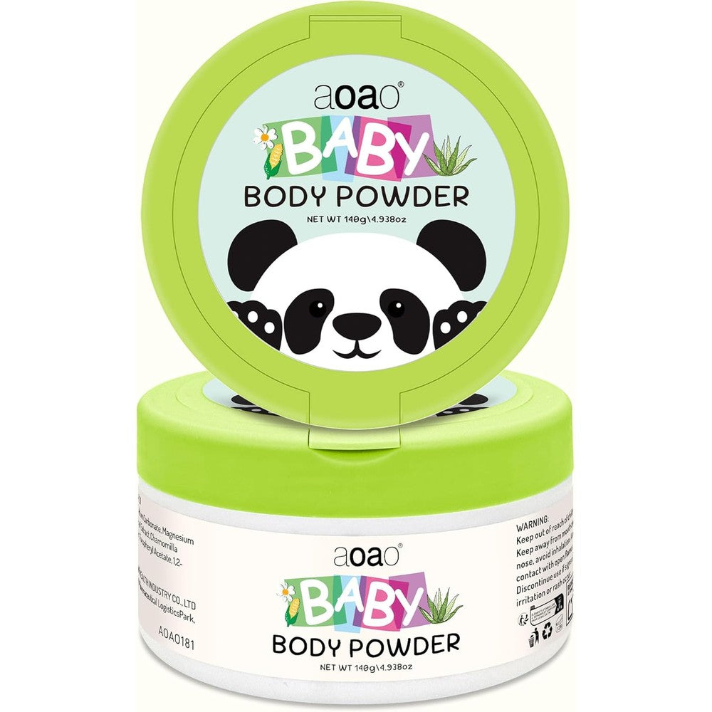 Aoao Plant Based Baby Powder with puff front view packaging