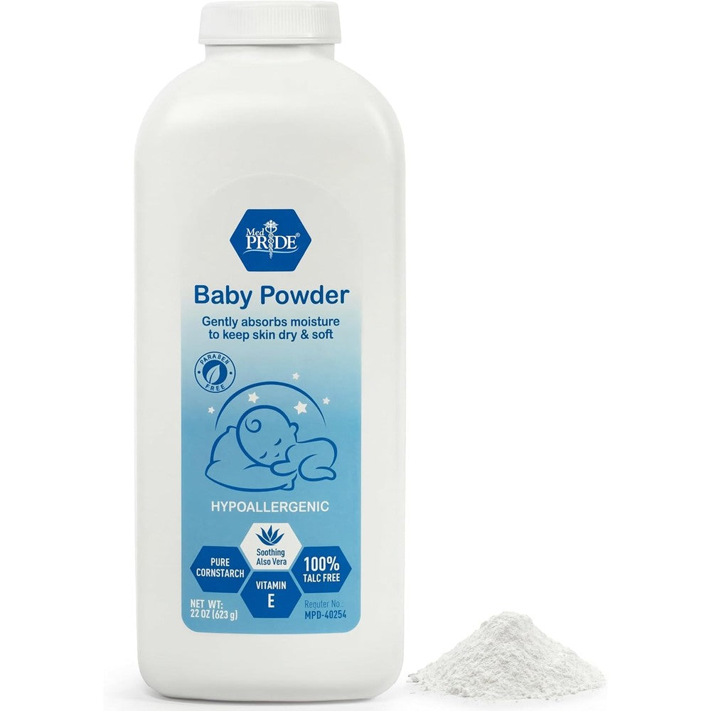 Med Pride Baby Powder Talc Free Cornstarch Formula 22 Ounce front view
