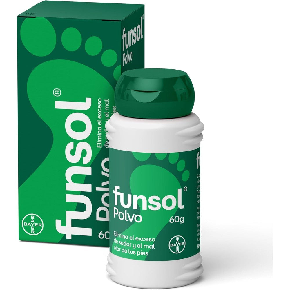 Funsol Foot Deodorant Powder bottle front view for odor control