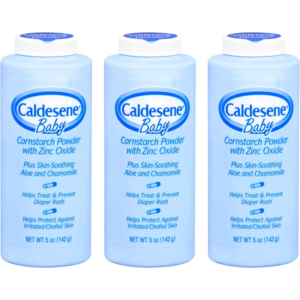 Caldesene Cornstarch Baby Powder with Zinc Oxide front view 5 Ounce 3 Pack