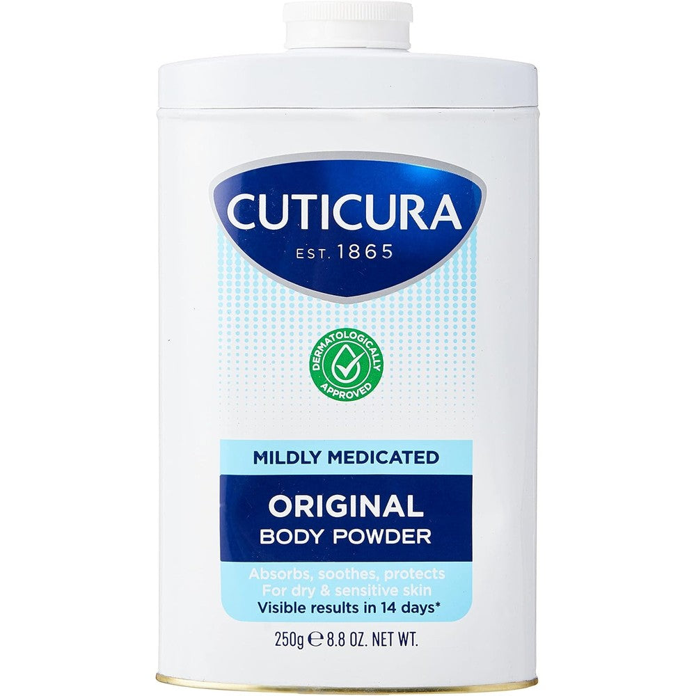 Cuticura Mildly Medicated Talc 250g front view bottle