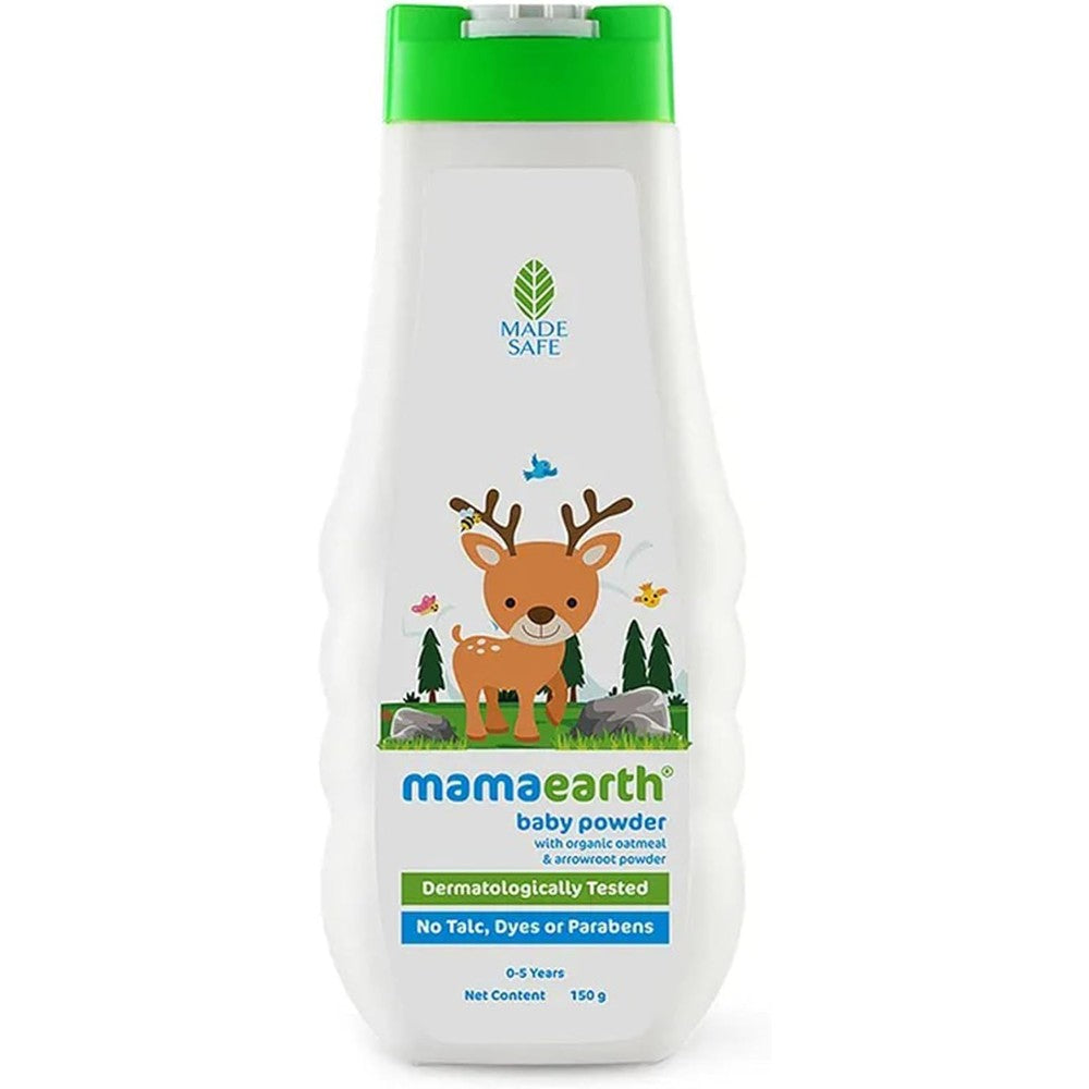 Mamaearth baby dusting powder bottle front view for sensitive skin
