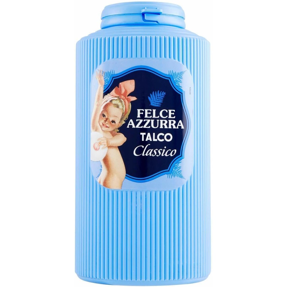 Felce Azzurra Talcum Powder Classico 500 Gram front view of classic Italian body powder bottle