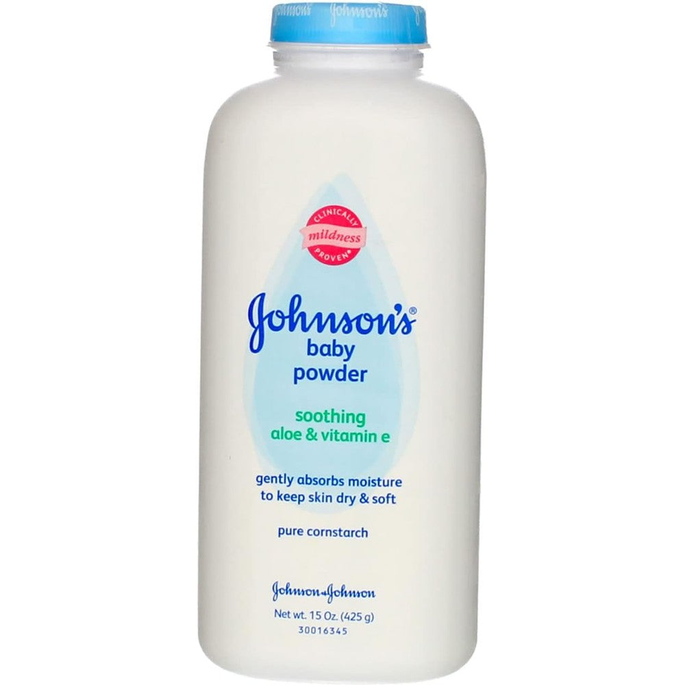 Johnsons Baby Powder Aloe and Vitamin E front view pack of three
