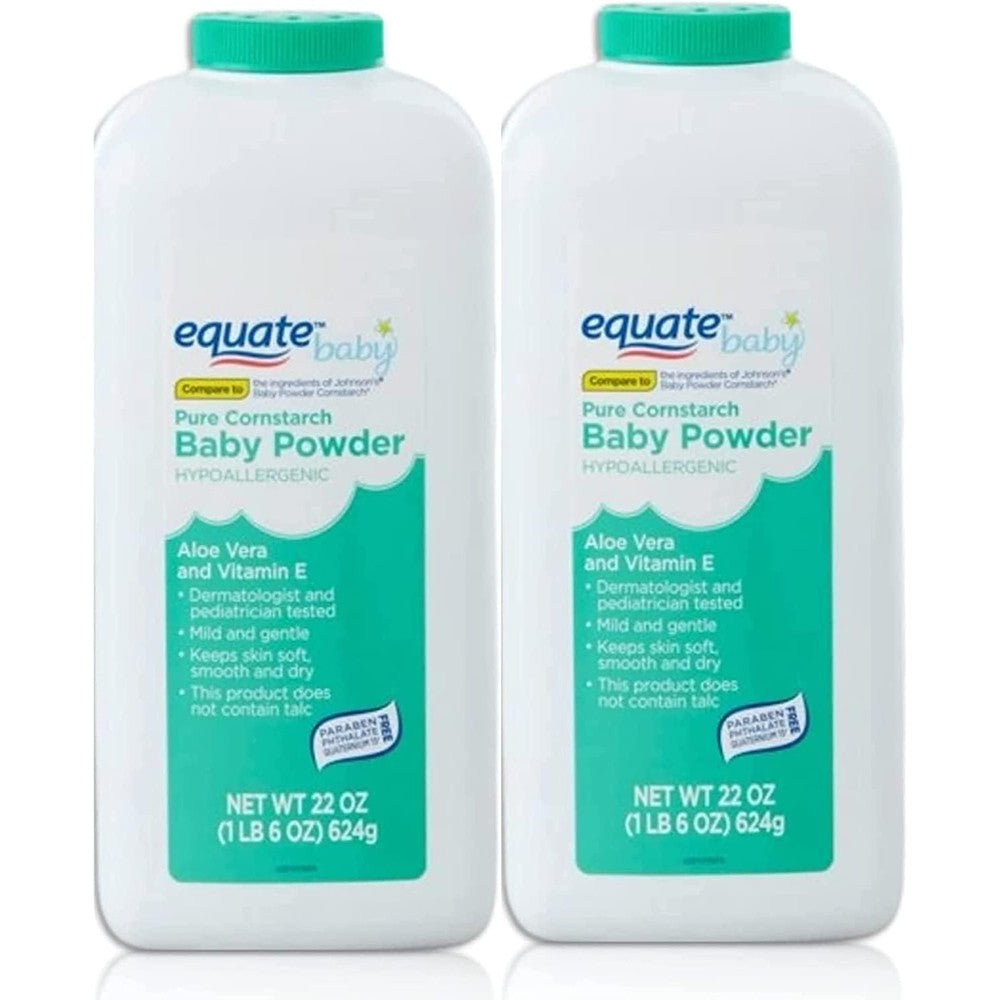 Equate Pure Cornstarch Baby Powder with Aloe and Vitamin E front view