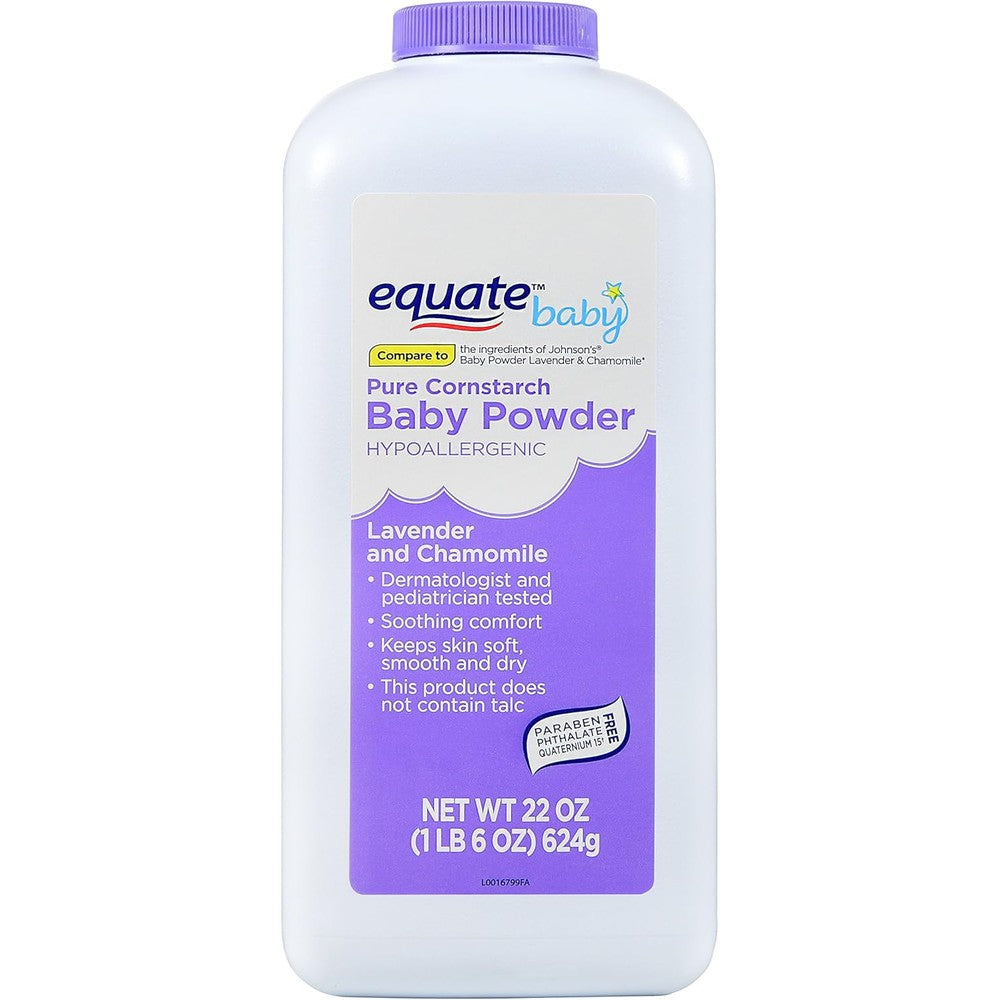 Equate Pure Cornstarch Baby Powder with Lavender and Chamomile 22 Ounce front view