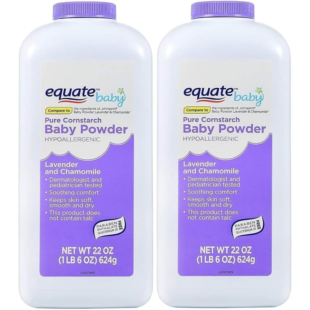 Equate Pure Cornstarch Baby Powder with Lavender and Chamomile front view