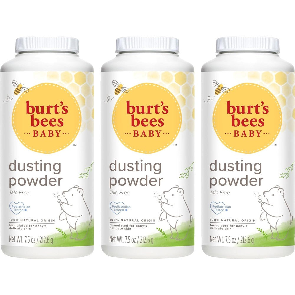 Burt's Bees Baby Dusting Powder front view of the 7.5 ounce bottle natural baby care product