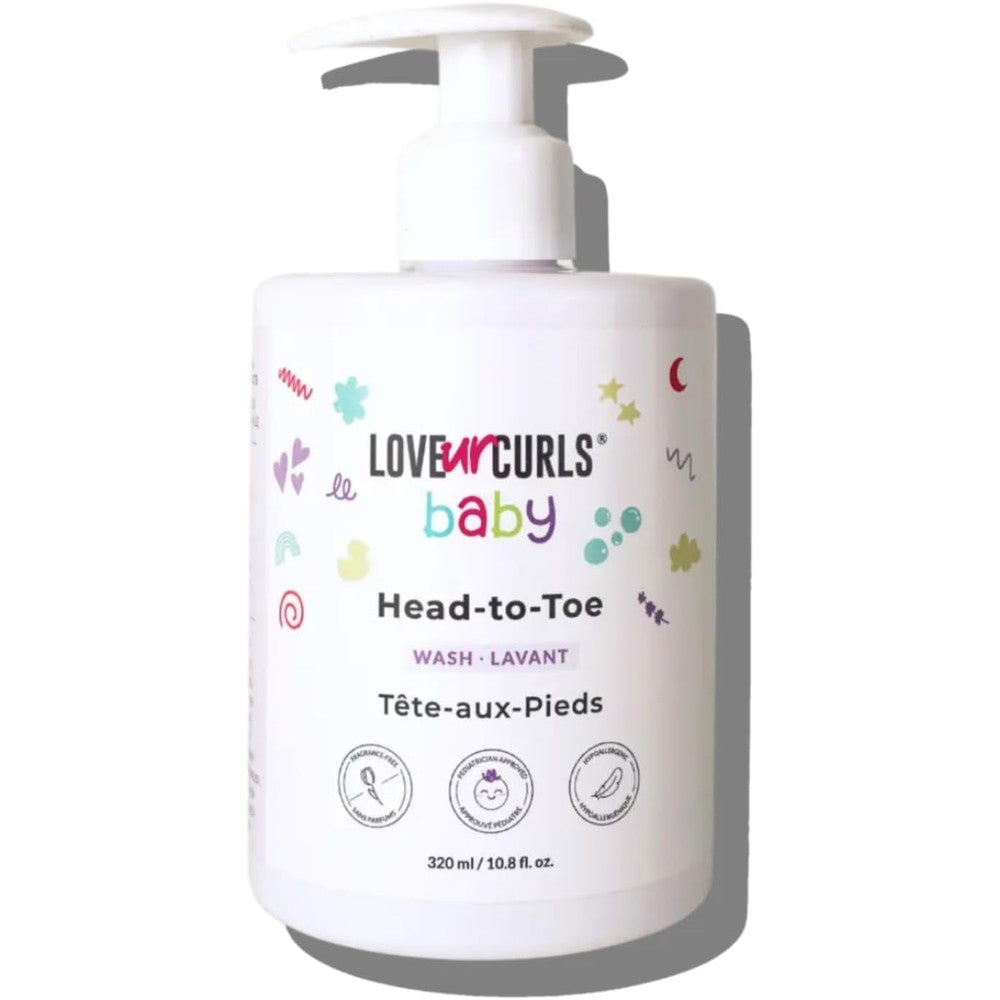 Love Ur Curls LUCK Baby Head to Toe Wash front view of the 320mL bottle